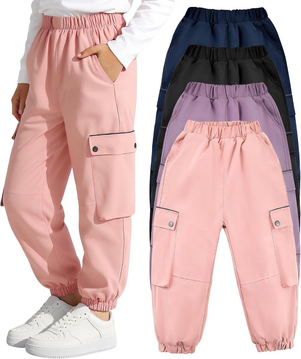 Waterdichte Cargobroek Jongens Meisjes Winddichte Wandelbroek met Ademend Mesh Voering en Multi-Zakken Elastische Taille Cargo Joggingbroek Outdoor Vrijetijdsbroek voor 7-14 jaar