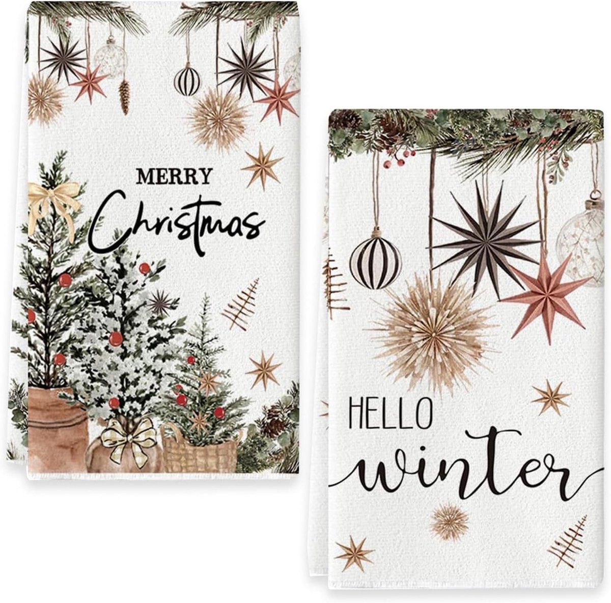 Theedoeken keuken Kerstmis, 2 stuks theedoeken Kerstmis, microvezel handdoeken, zacht en absorberend, 43 x 66 cm theedoeken keuken, kerstdoek (C)