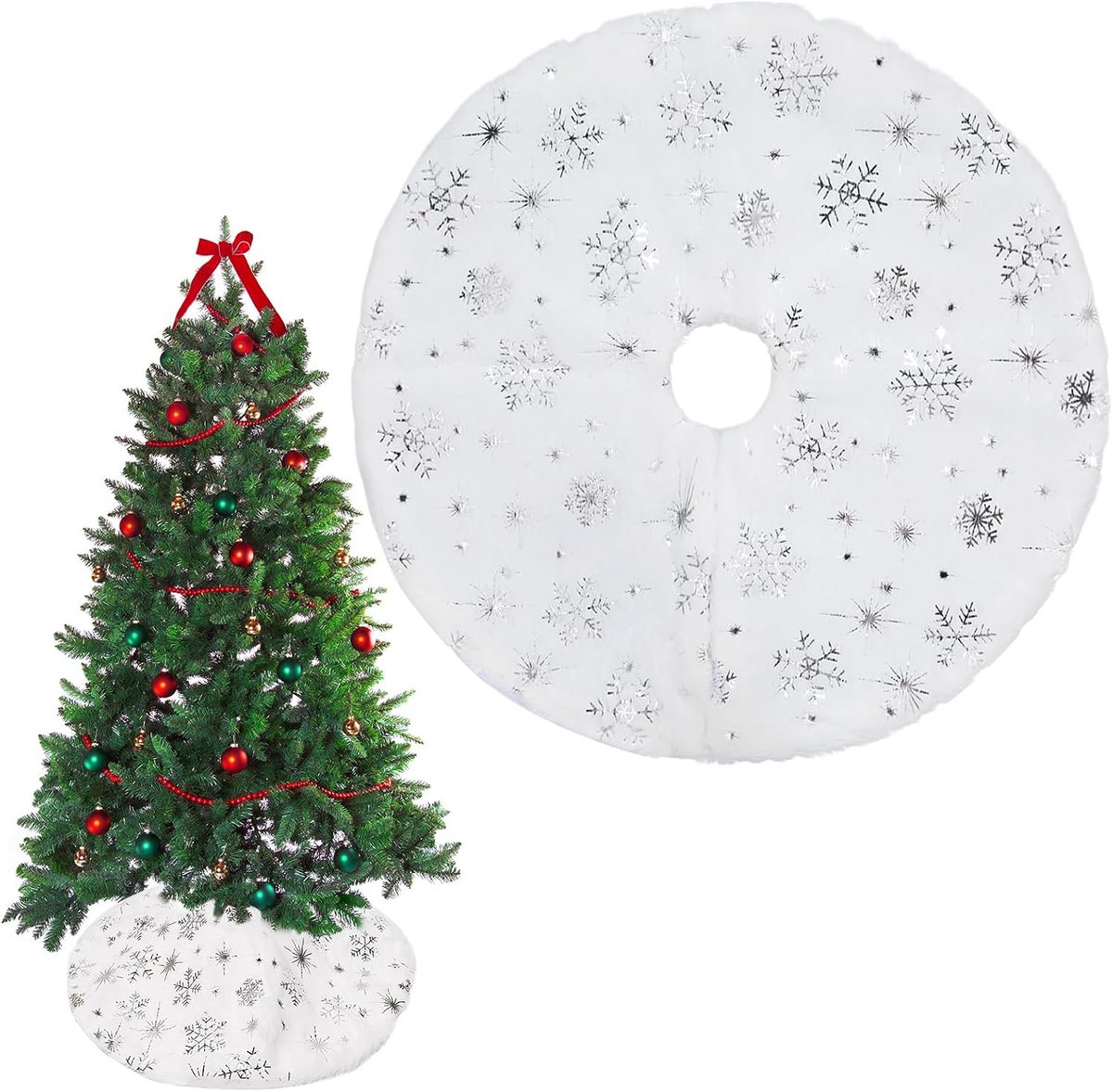 kerstboomrok, 38 cm, mini-afdekking voor kerstboom, pluche, kerstboombasis, ronde rok, voor mini-kerstboomdecoratie, wit - F