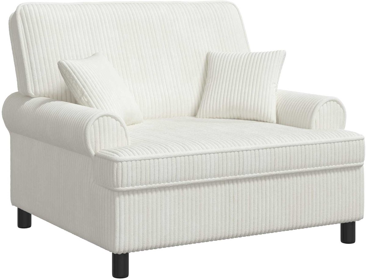 vidaXL XXL - fauteuil - met - kussens - Crèmekleurig - 1,5 - Lijnen - Stof