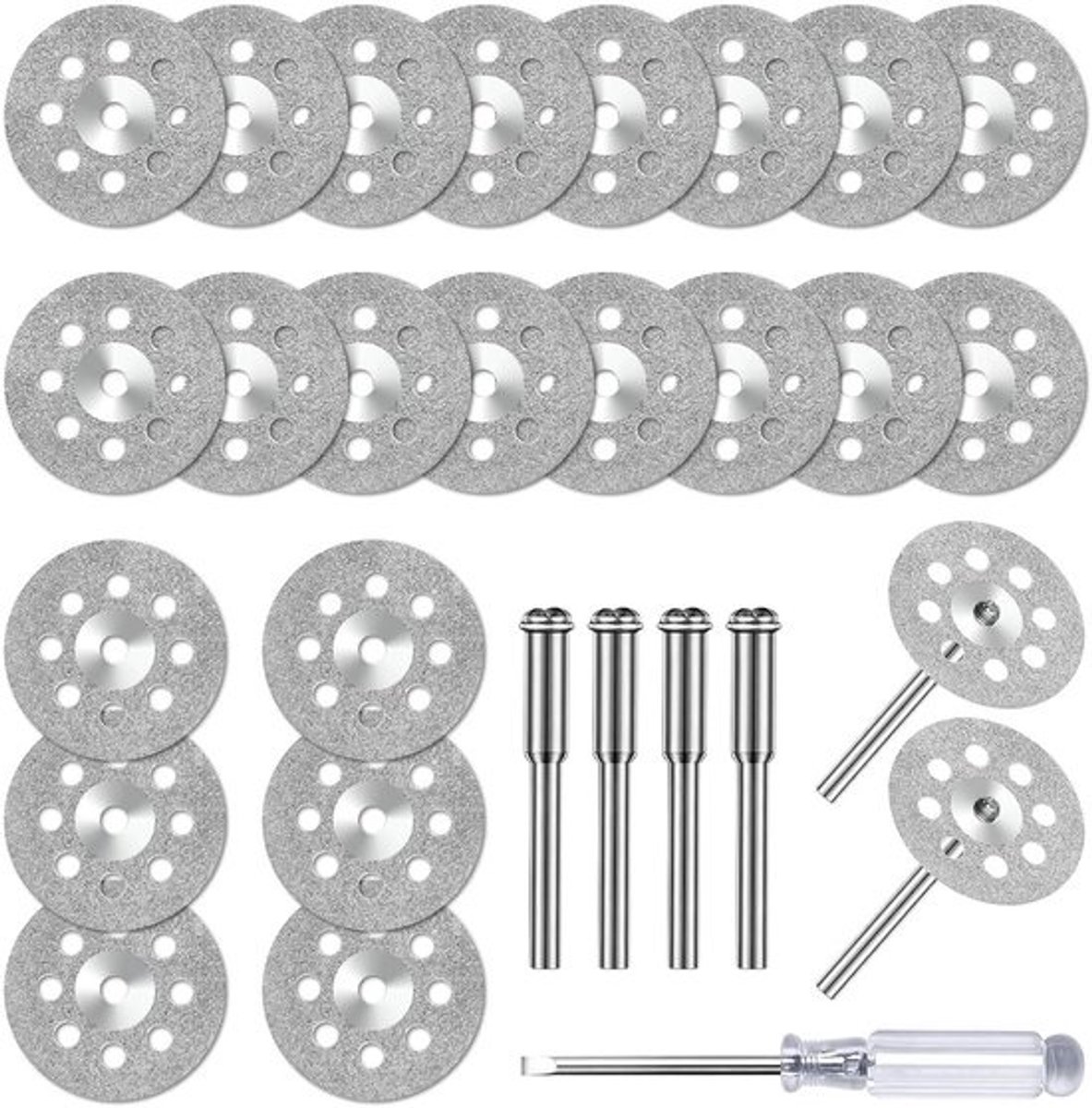 24x Diamant Snijschijven Set 22mm Mini Zaagschijven voor Roterende Gereedschappen inclusief 4 Assen en Schroevendraaier