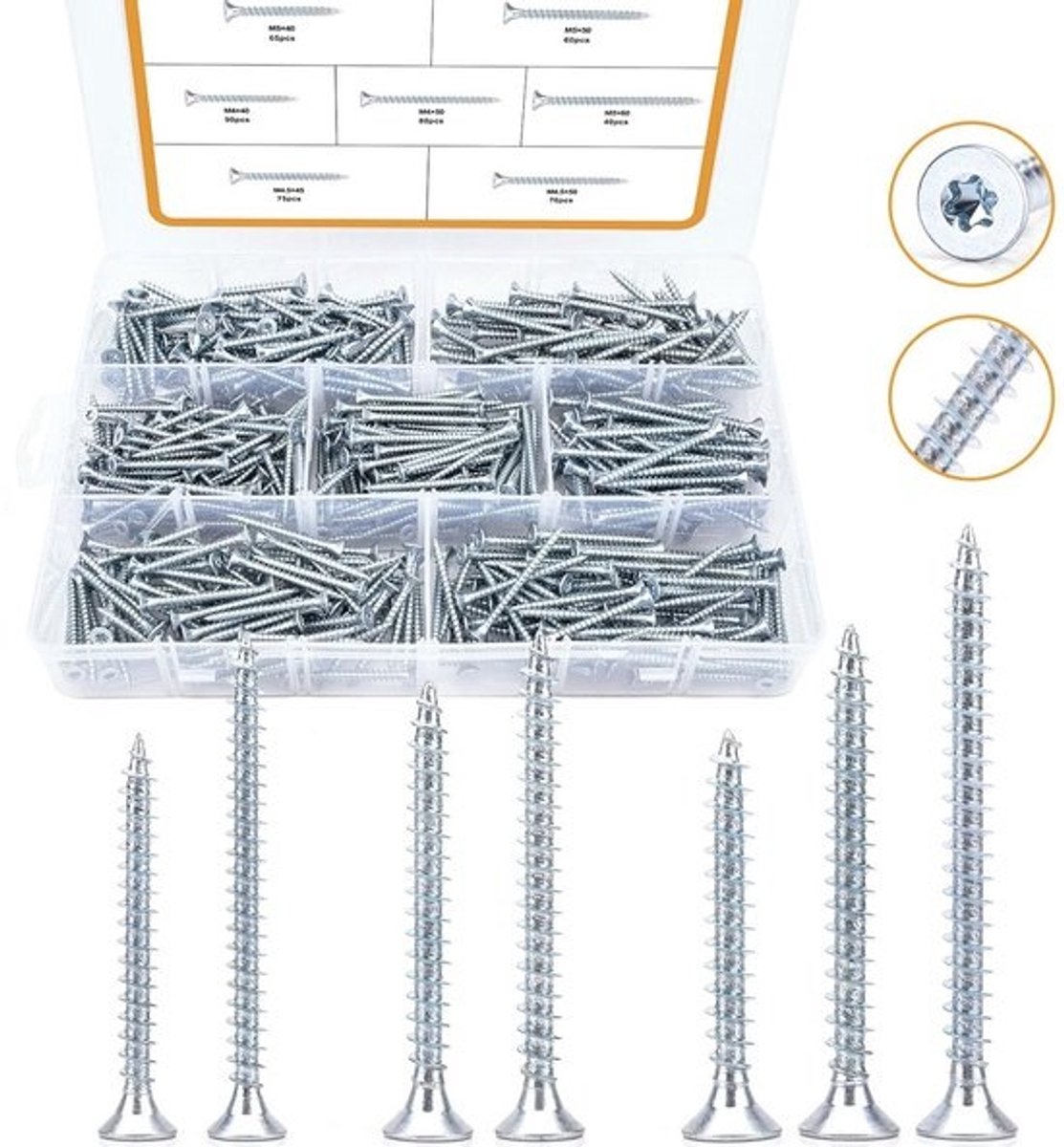 480x Spaanplaatschroeven Verzonken Kop Torx Aandrijving M4 M4.5 M5 Houtbouwschroeven Koolstofstaal