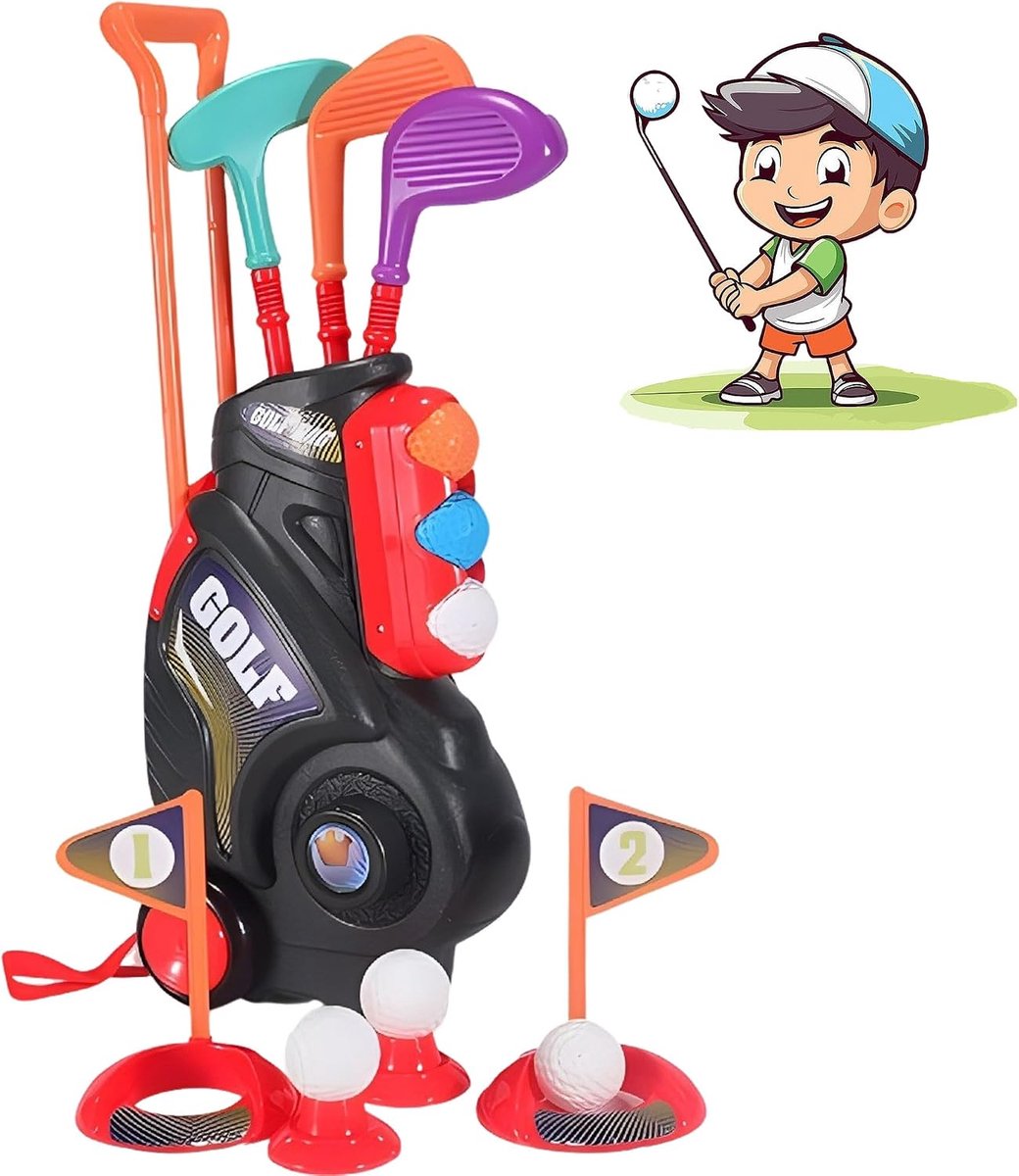 Golf Speelgoed Set, Kids Golf Set Indoor Outdoor Games Golf Club Play, 2-in-1 Push Cart & Rugzak met Accessoires, Kleinkind Speelgoed Geschenk, Clubs Games