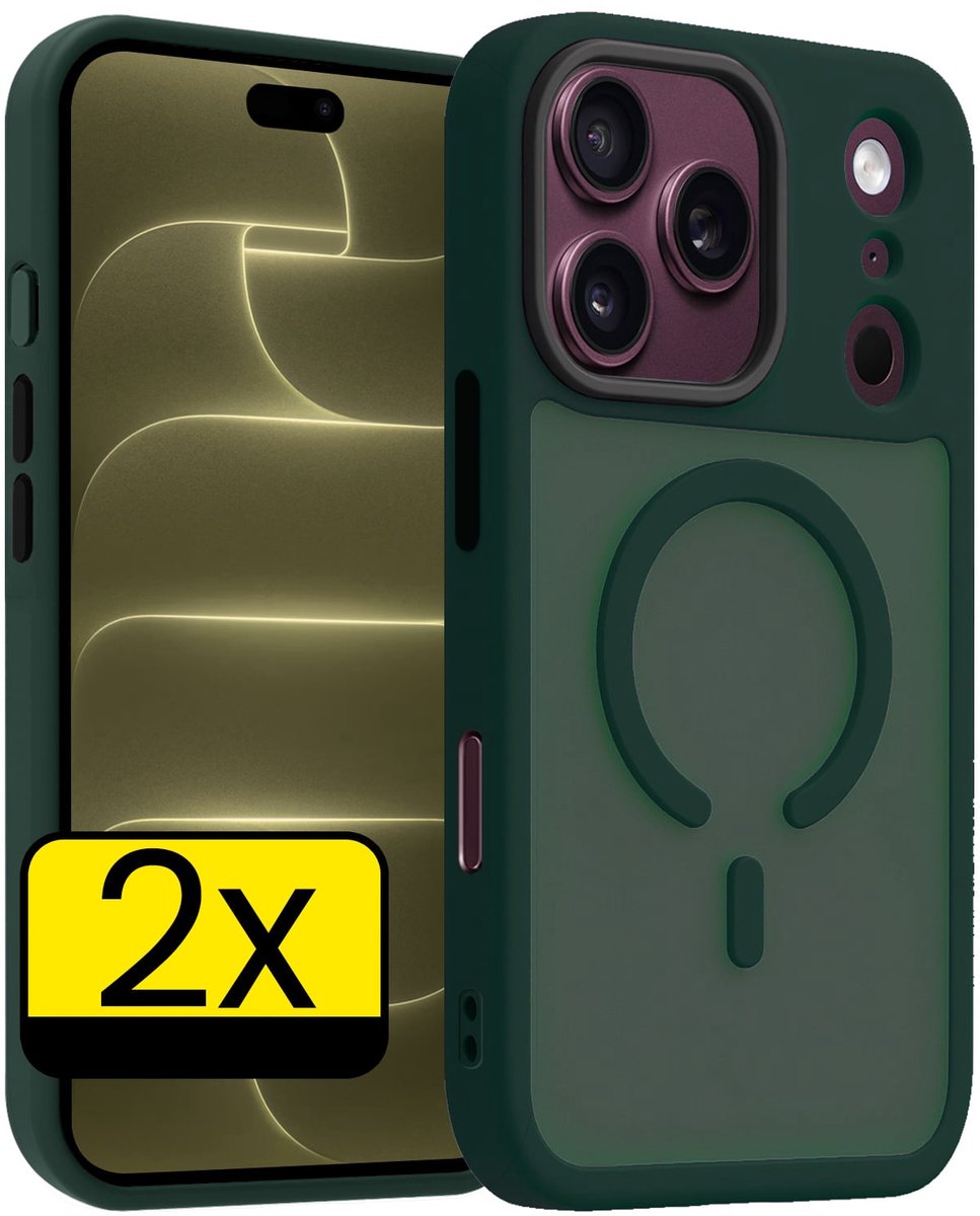 Hoesje - 2 Stuks - Geschikt voor Apple iPhone 18 Pro - Magsafe Compatible - Sterk & Shockproof - Back Cover - Shock Proof Case - Telefoon Hoes - Telefoonhoesjes - Donkergroen