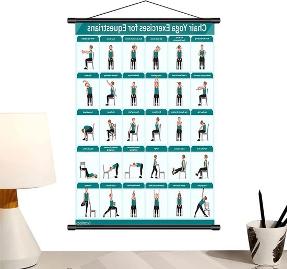 Stoel Fitness Oefenposter - Yoga Grafiek Mobiliteitstraining - Thuistraining Mobiliteit - Meer dan 30 Posities - 40 x 60 cm