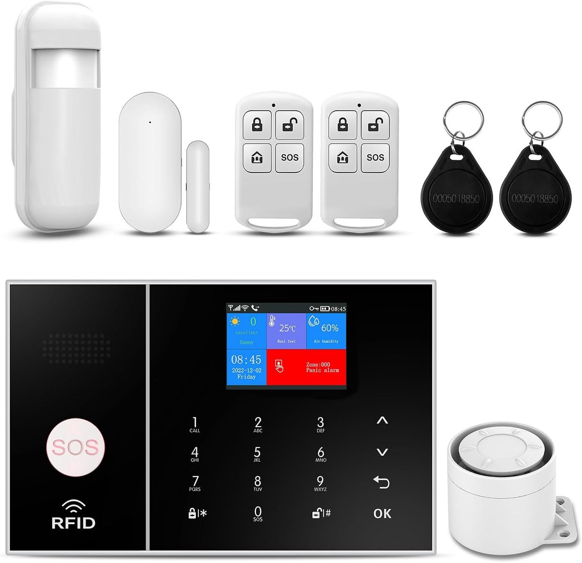4G Wifi-alarmsysteem voor thuis, draadloos, alarmsysteem voor woning, beveiligingssysteem voor thuis, 8 stuks: deur- en raamsensoren, bewegingsmelder, afstandsbedieningen, compatibel met Alexa