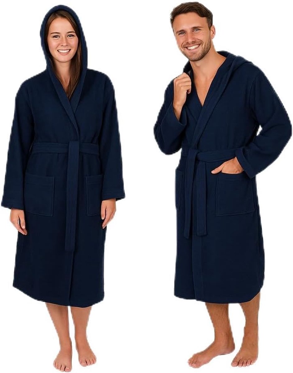 Katoenen badjas met capuchon voor heren en dames - saunabadjas - lange badjas - saunamantel - FULDA