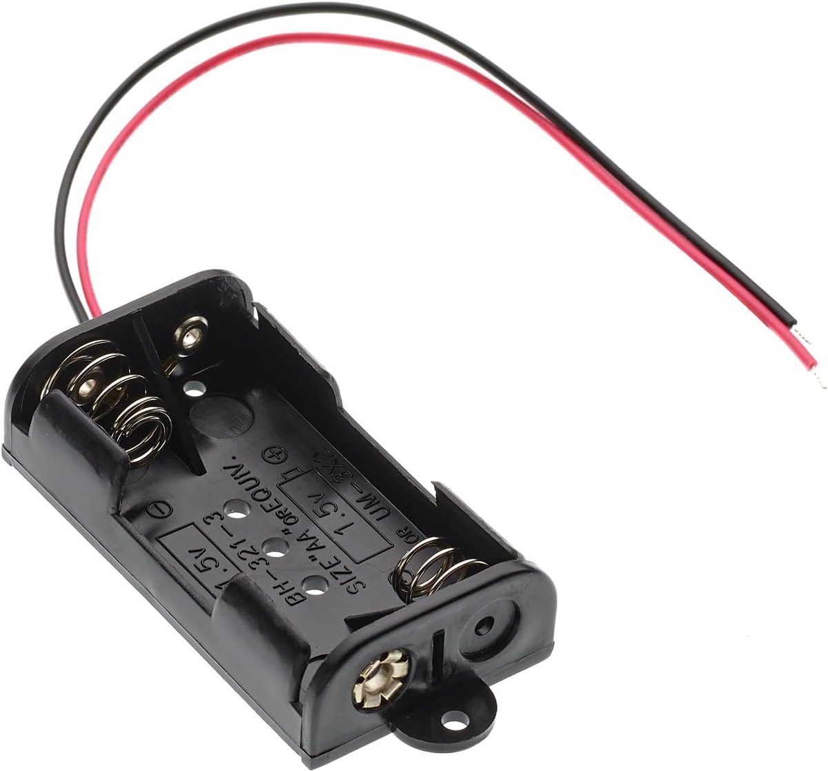 2x AA 3V Battery Holder Case with Leads - Plastic Storage Box with Wires 150mm for DIY. Compatible with (2 Slot x 1.5V) Batteries