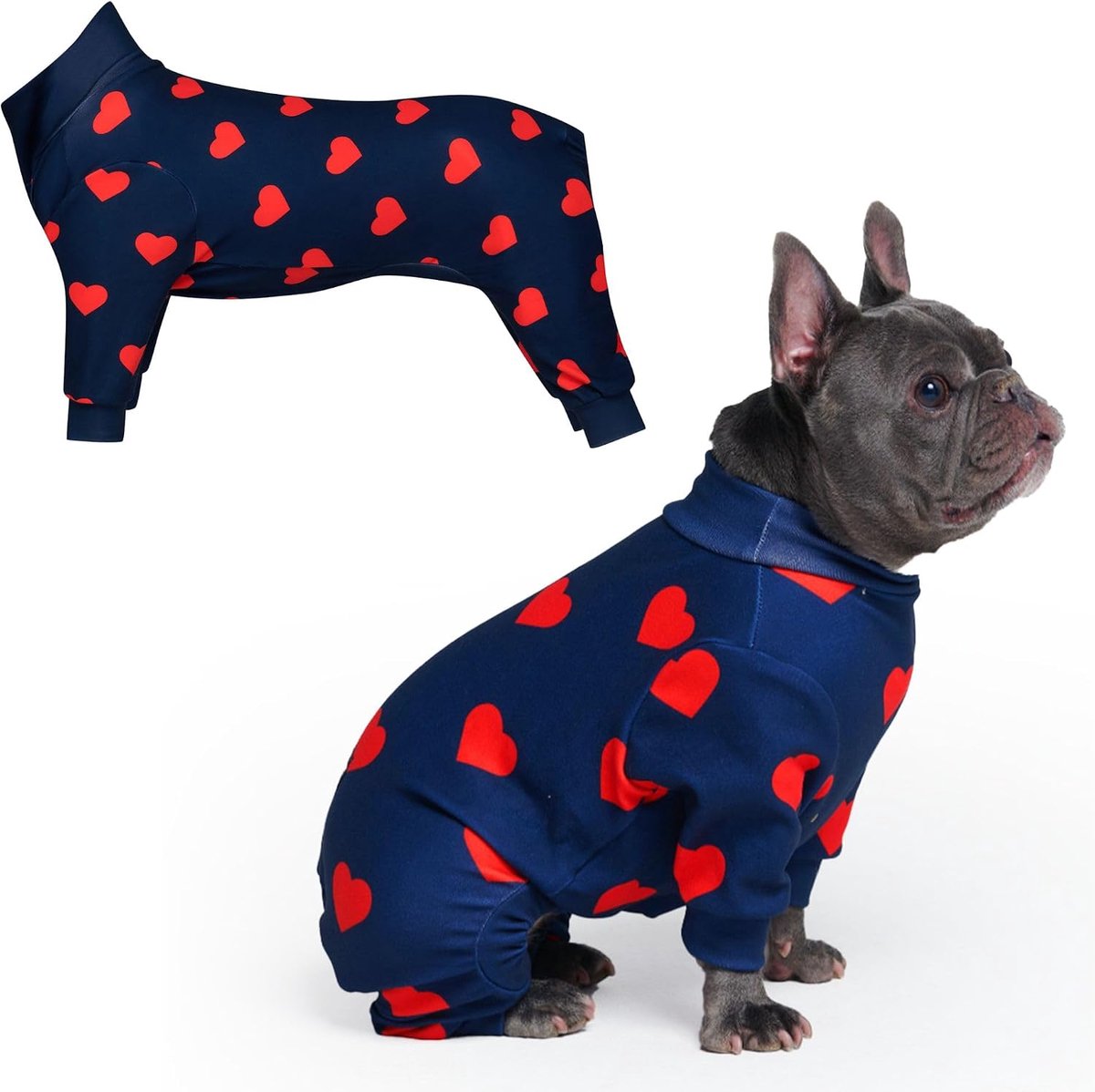 Paws Hondenpyjama, ultrazacht en 4-weg stretch, herstelpak na operatie, pyjama-onesie voor kleine, middelgrote en grote honden - hartjes - XL