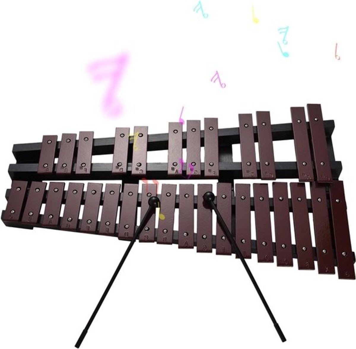 Houten xylofoon - Muziek instrument - Muziek maken - 30 tonen aluminium - Opvouwbaar - Koffie
