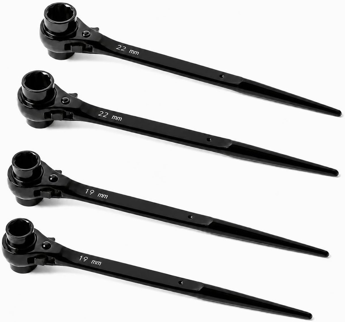 4 stuks, 17/19 mm en 19/22 mm, steigersleutel met rechts-/linksschakeling, steekratel van CR-V-staal, zwart