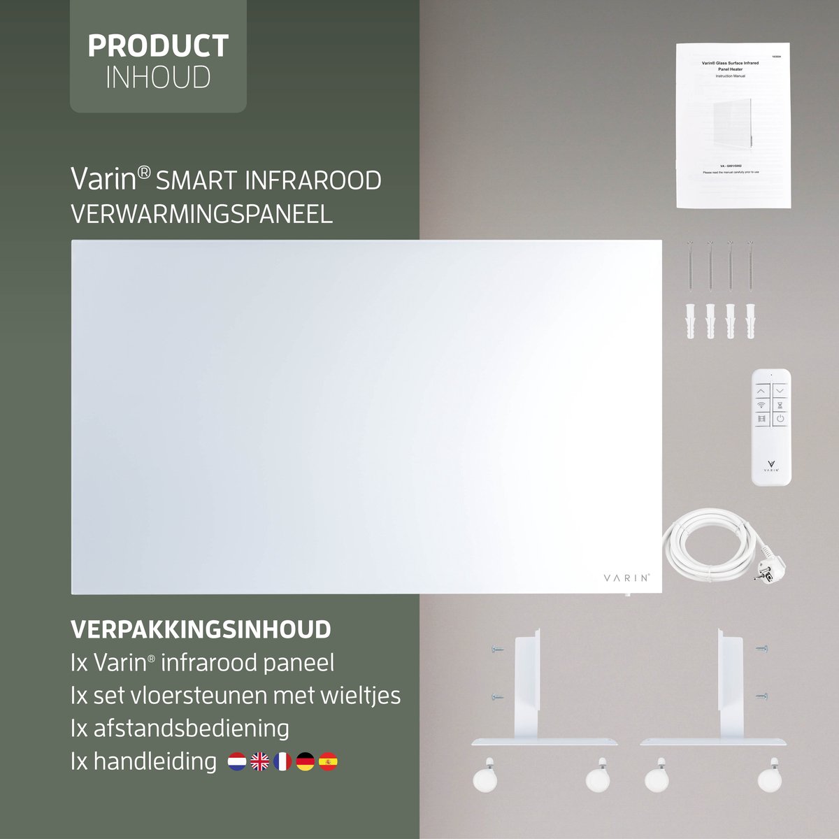 Varin® Smart Design Infrarood verwarmingspaneel - 600W - 100x60cm - Helder wit glas - IP24 - Met thermostaat - Wandmontage of verrijdbaar - Elektrische verwarming - Infrarood paneel verplaatsbaar - Kachel - Heater bureau - Terrasverwarmer - Tuya Wifi – foto 8