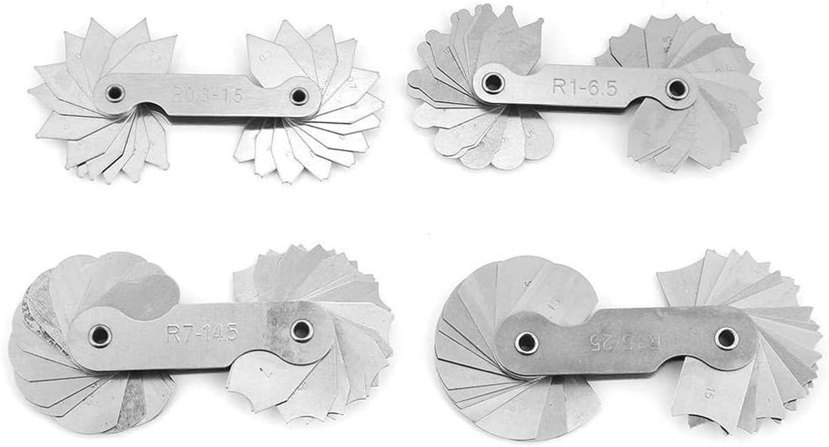 Dailygoods- Meetinstrument Roestvrij Staal - Radiusmeter R0.3-1.5/R1-6.5/R7-14.5/R15-25 - 4 Stuks - Duurzaam - Voor Convexe/Concave Oppervlakken