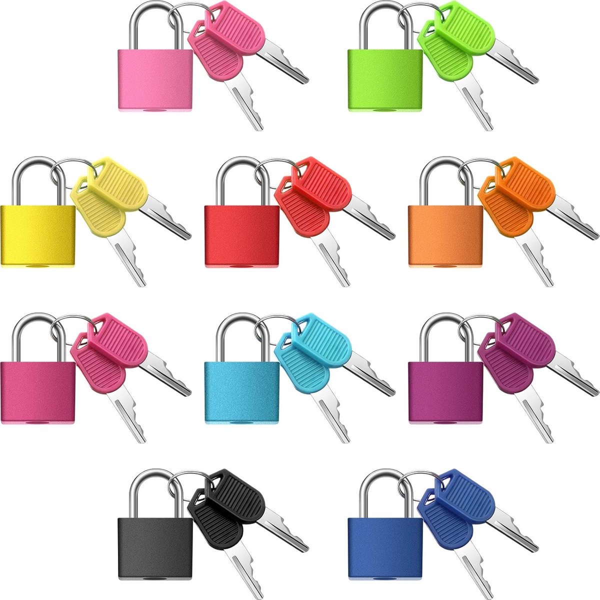 Dailygoods- Kofferslot - 10 Stuks - Metalen Hangslot - Klein Hangslot - Sleutels - Duurzaam Materiaal - Geschikt voor School/Fitness