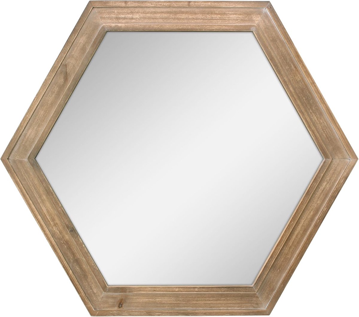 Decoratieve 24 inch zeshoek hangspiegel met natuurlijk houten frame en bevestigde ophangbeugel, rustieke boerderijdecoratie voor de woonkamer, badkamer, slaapkamer en entree