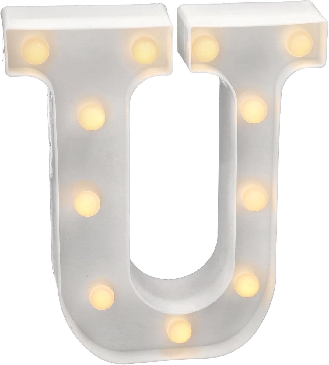 Verlichte LED letters, letter U met warm wit licht, led verlichting, decoratie en sfeer, nachtlampje voor bruiloften, verjaardagen, etalages, cijfers en letters met verlichting (op batterijen)