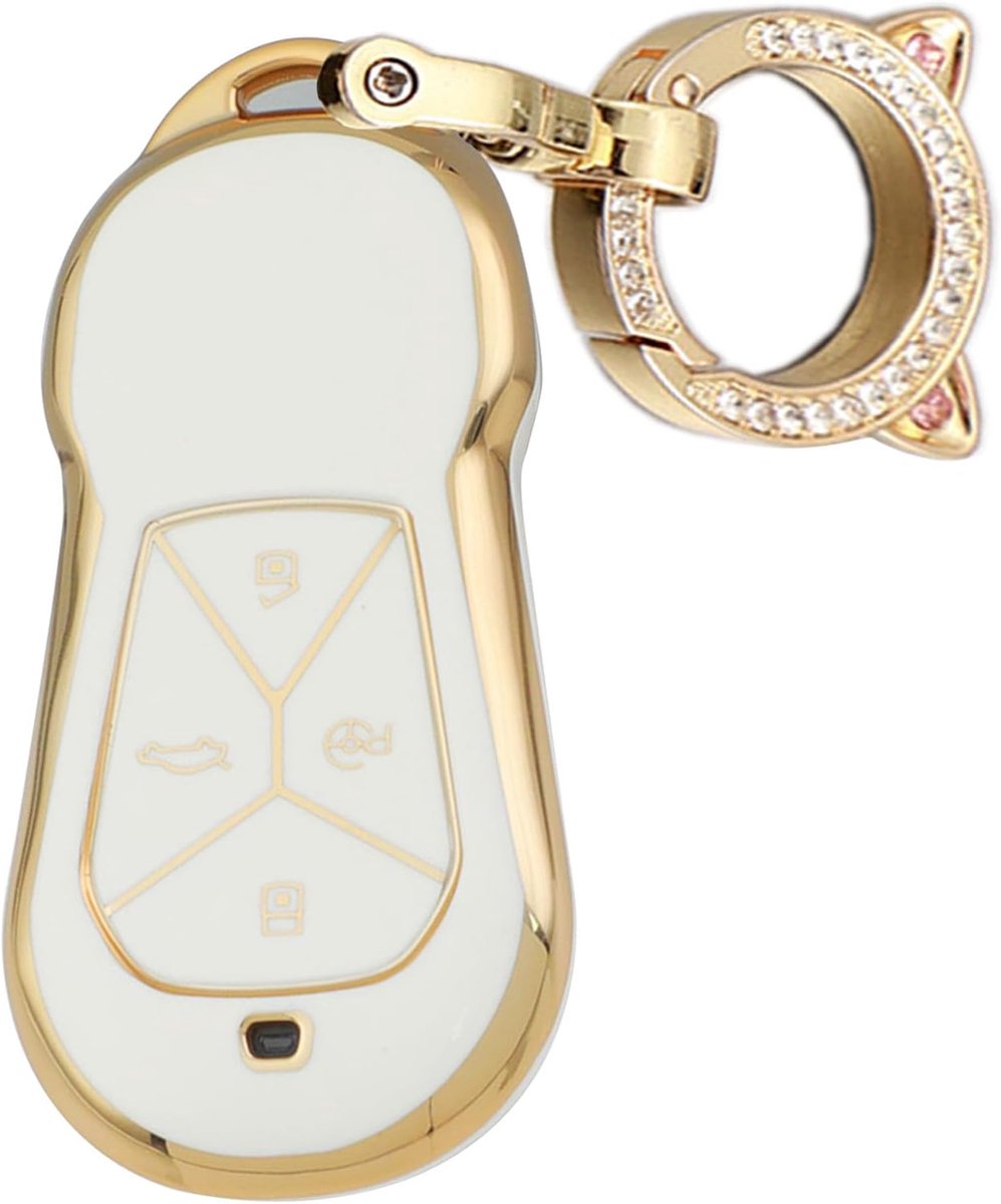 Ontto Sleutelhoes, autosleutelhoes, geschikt voor Xpeng Xiaopeng P5 P7 G9 G3i, TPU-sleuteletui met gouden rand, sleutelhoes, sleutelhanger, interieur, accessoires, 4 toetsen