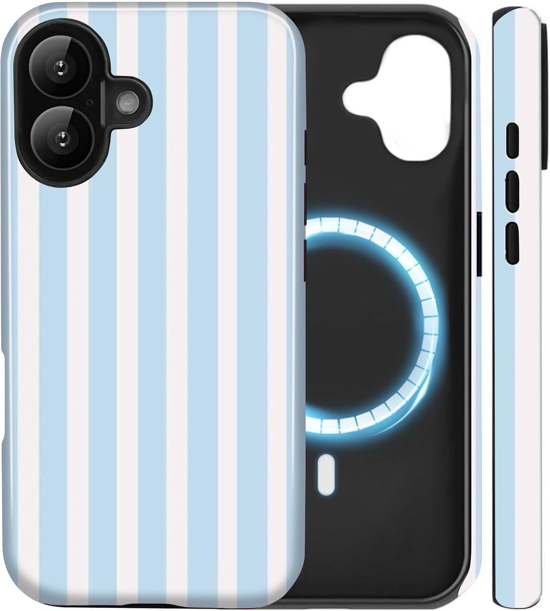 For iPhone 16, Compatible with MagSafe, Striped, Blue