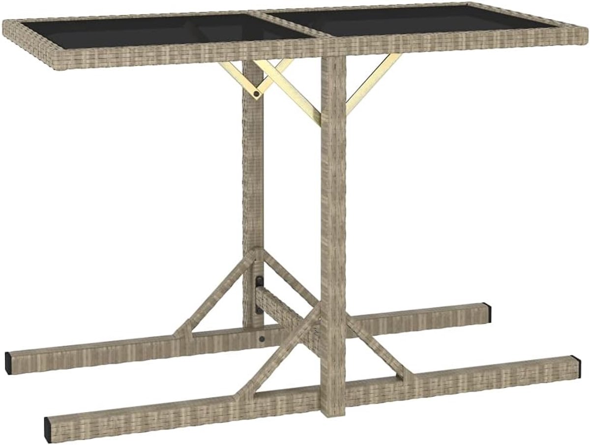 Beige, 110 x 53 x 72 cm, glas en polyrotan, tuin, terras, eettafel, campingtafel, feesttafel, geschikt voor balkons, terrassen, dekken