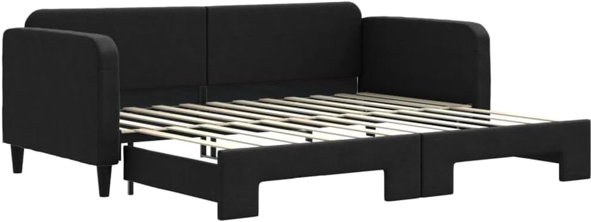 Hotelbed, familiebed, logeerbed, dagbed, uittrekbaar, zwart, 90 x 200 cm, stof, voor slaapkamer, logeerkamer