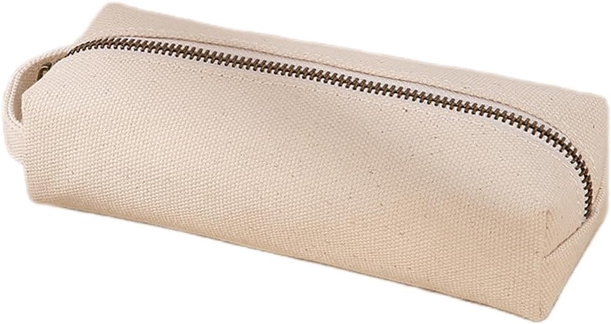 Etui - Zachte katoenen canvas etui - voor gemakkelijk dragen - stijlvol en duurzaam voor pennen en potloden (beige)