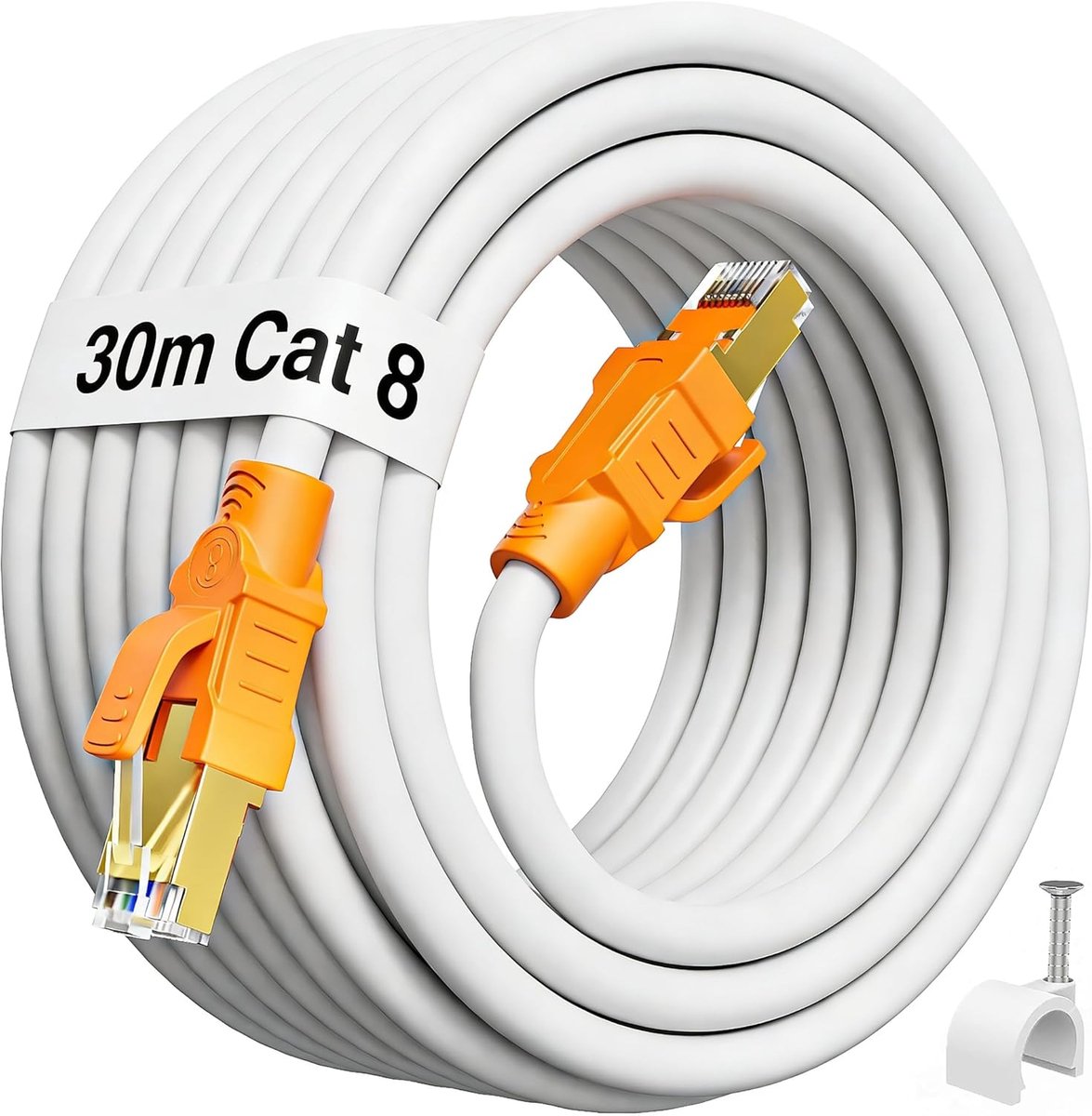 30 Meter Cat 8, Internet Kabel 30m Wit Hoge Snelheid 40Gbps 2000MHz S/FTP Afgeschermd Netwerkkabel 100ft Lan Cable Gigabit Wlan Kabel Rj45 Patchkabel voor Router Modem