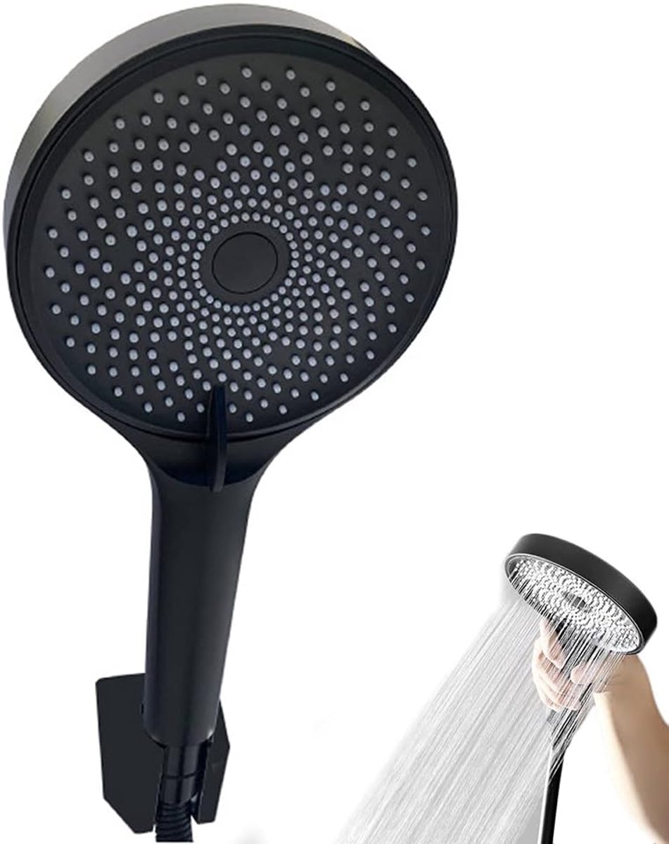 Handdouches, multifunctionele douchekoppen, handdouche douchekop, universele douchebrause, douchekop, met hogedruk waterbesparing 3 straalsoorten, geschikt voor badkamer, saunaruimte, kapper (zwart)