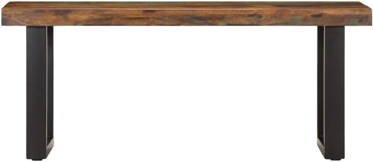 Houten bank, 110 x 35 x 46 cm, zitbank met stalen poten, houten bank, wachtbank, zitmeubel, bruin en zwart