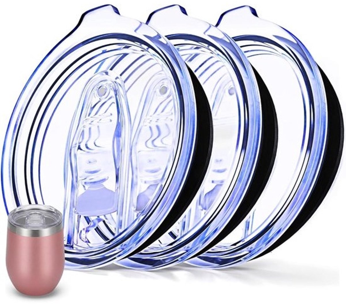 Siliconen Wijnbeker Deksel - Lekvrije Deksel Set - Drinken Zonder Morsen - Vacuüm Technologie - 3 Inch Diameter - Transparant