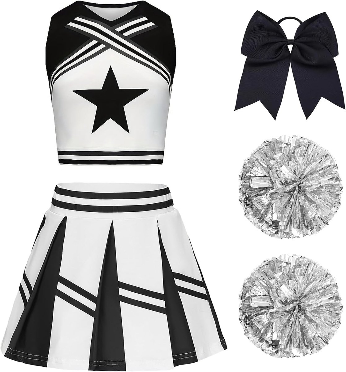 Cheerleader-kostuum voor kinderen, cheerleader-kostuum, jurk voor meisjes, cheeruniform met pompons en hoofdtooi, cheerleader-outfit, voor carnaval, Halloween, carnaval
