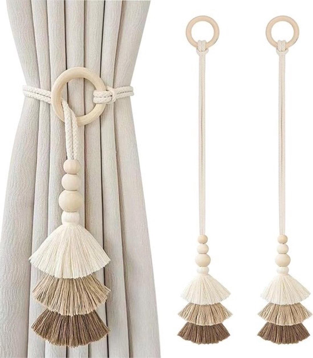 Gordijn Tassel Ophouders - Gordijnbanden Koorden - Interieur Verfraaien - Natuurlijke Houten Kralen - 70 cm - Niet gespecificeerd