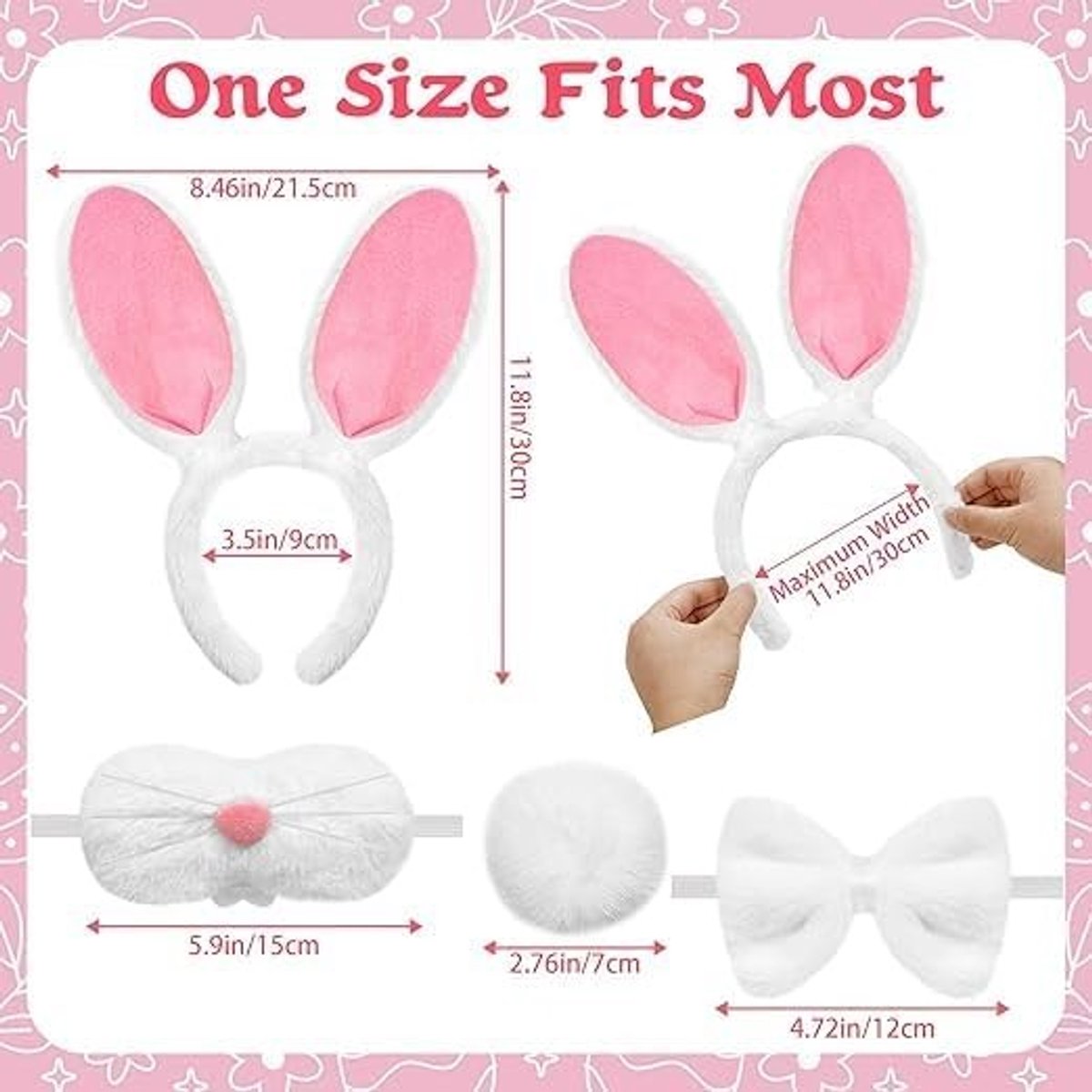 Set van Konijnen Oren Haarband met Strik en Staart voor Kinderen en Volwassenen - Perfect voor Cosplay, Carnaval en Pasen