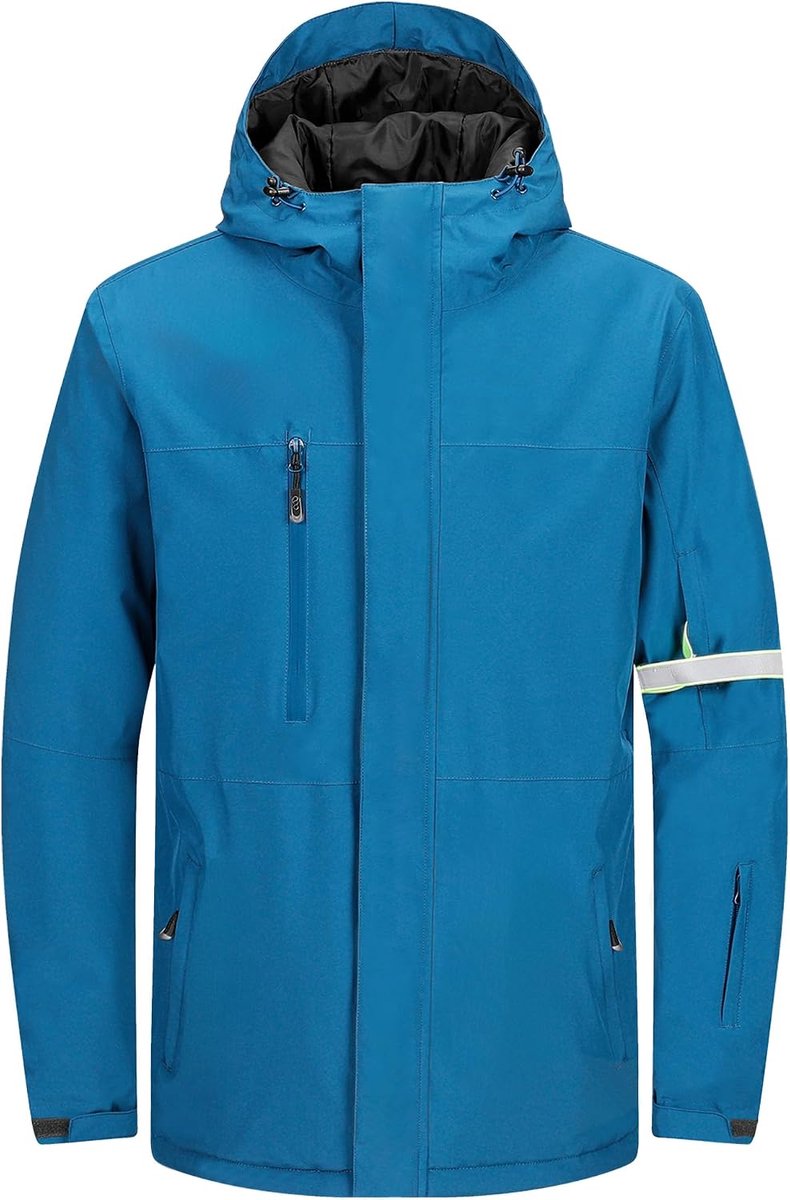 Ski-jack voor heren, warme outdoorjas, waterdicht, winddicht, winterjas, functionele jas, ademend, snowboardjas, softshelljas met capuchon, blauw, XL