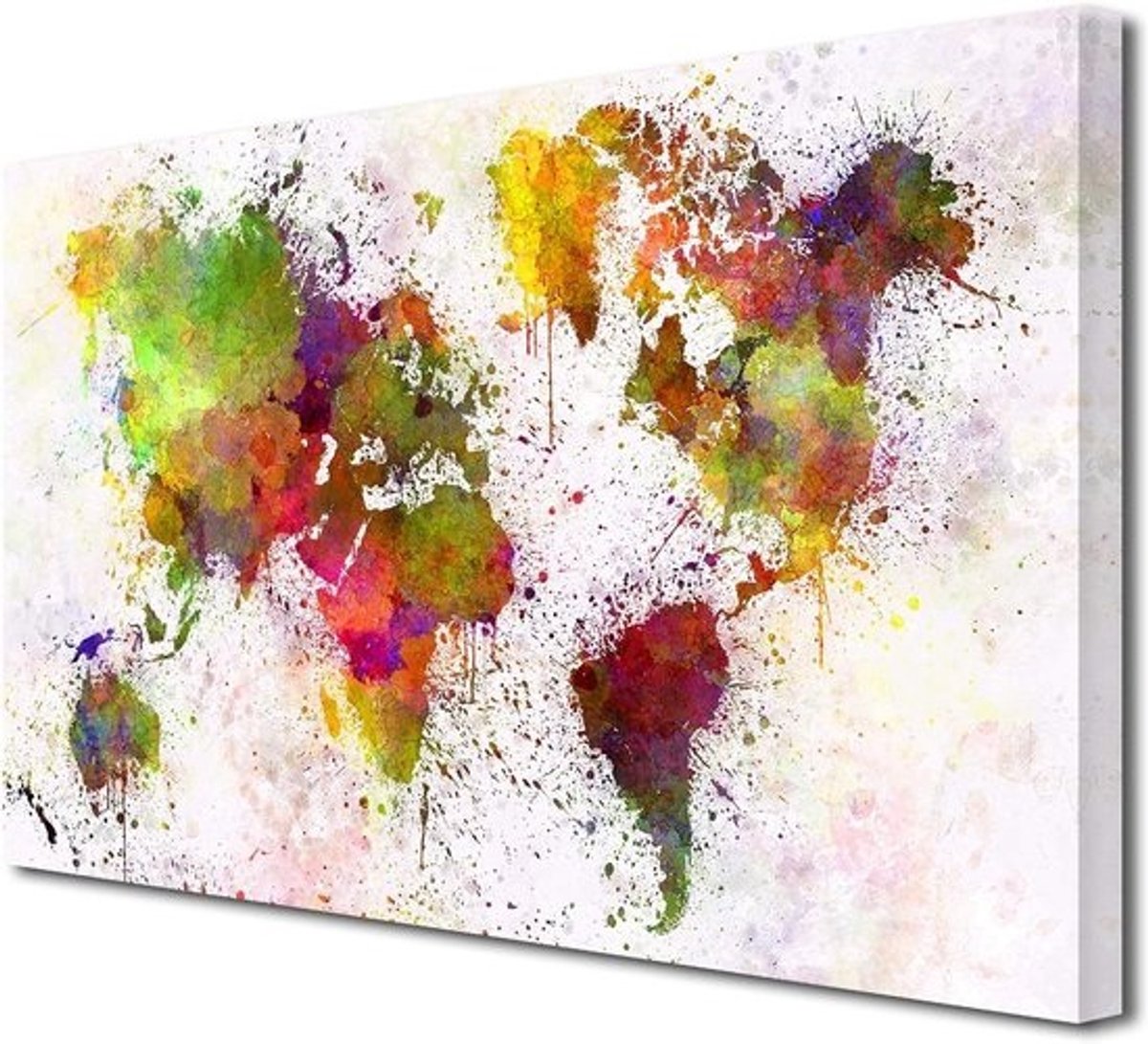 Wereldkaart Canvas - Wanddecoratie Schilderij - Huis Verfraaien - Gemaakt in Frankrijk - 120x80 cm - Meerkleurig