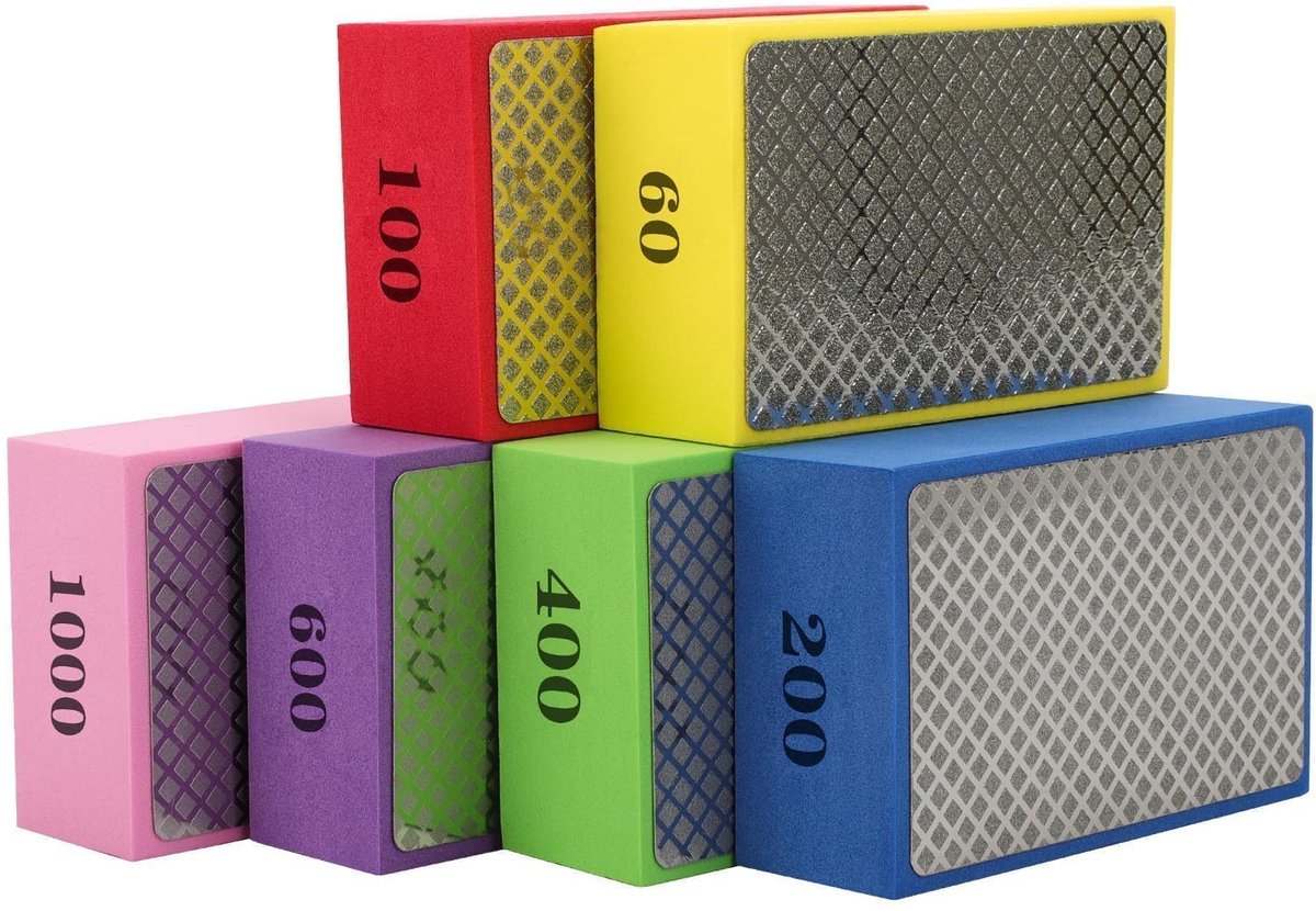 Diamant Handpolijst- en Schuurpads - Met schuimrug - Voor glas en tegels - Korrel 60, 100, 200, 400, 600, 1000