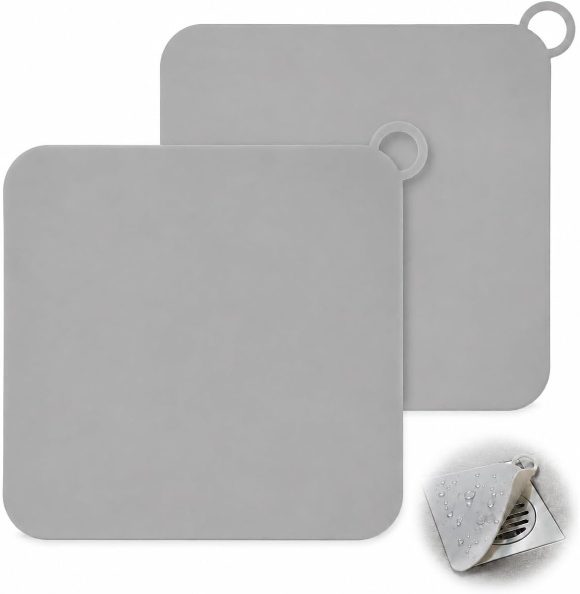 2 stuks siliconen afvoerstoppen, geurremmend, 20 x 20 cm, geurremmende douchesluiting, voor douche, keuken, badkamer, toilet, effectieve oplossing tegen slechte geuren (grijs)
