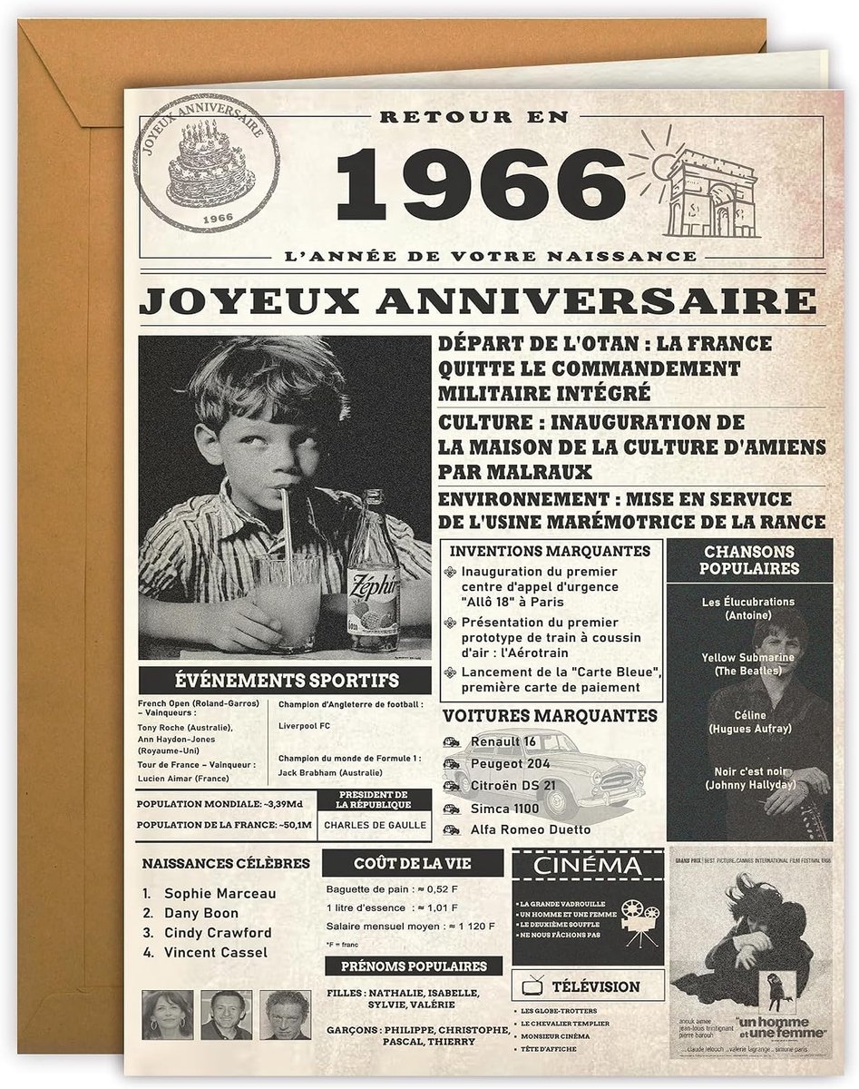 Colibri Verjaardagskaart - retro jaren '60 motief | grote gevouwen kaart (A4) - inclusief kraft envelop - voorbedrukt interieur