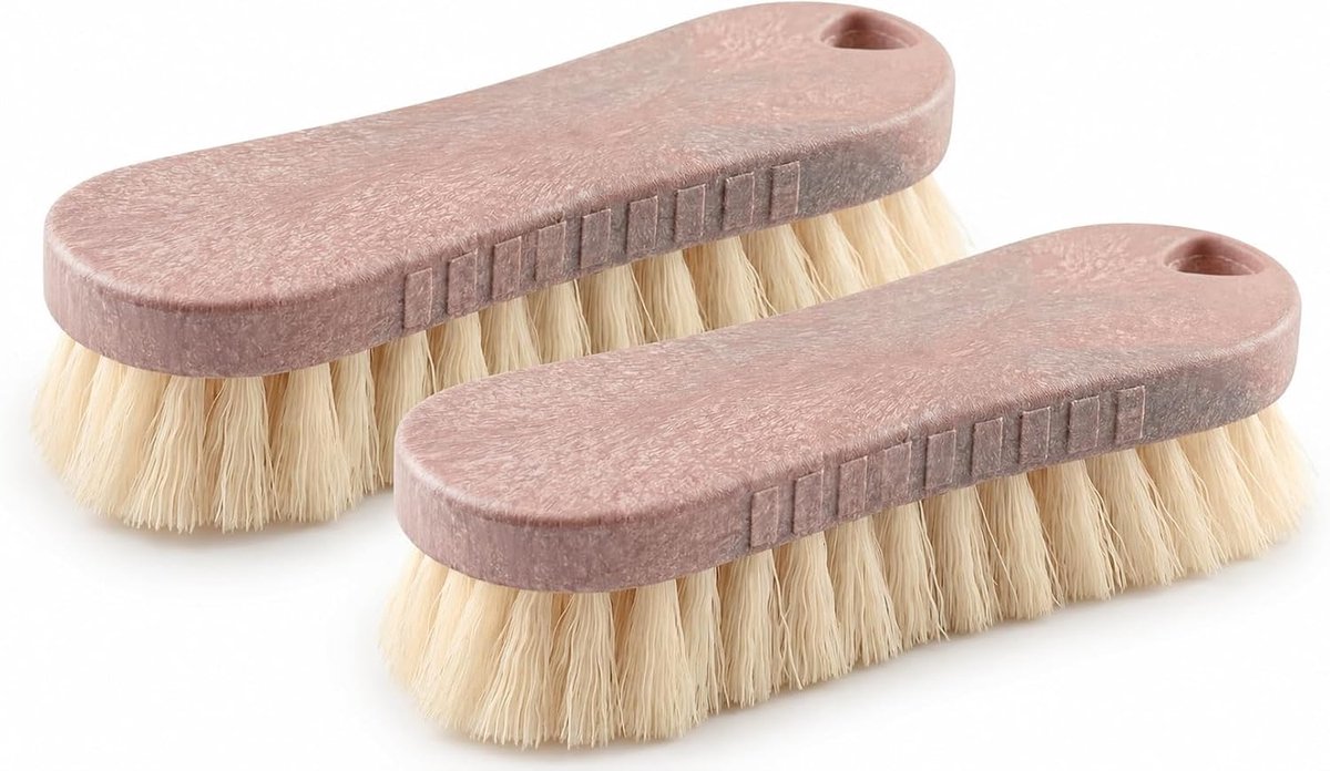 Multifunctionele borstels, 2 stuks, robuuste borstels, met ergonomische handgreep, voor badkamer, douche, bad, tegels, muur, 16,5 x 6 x 4 cm, bruin
