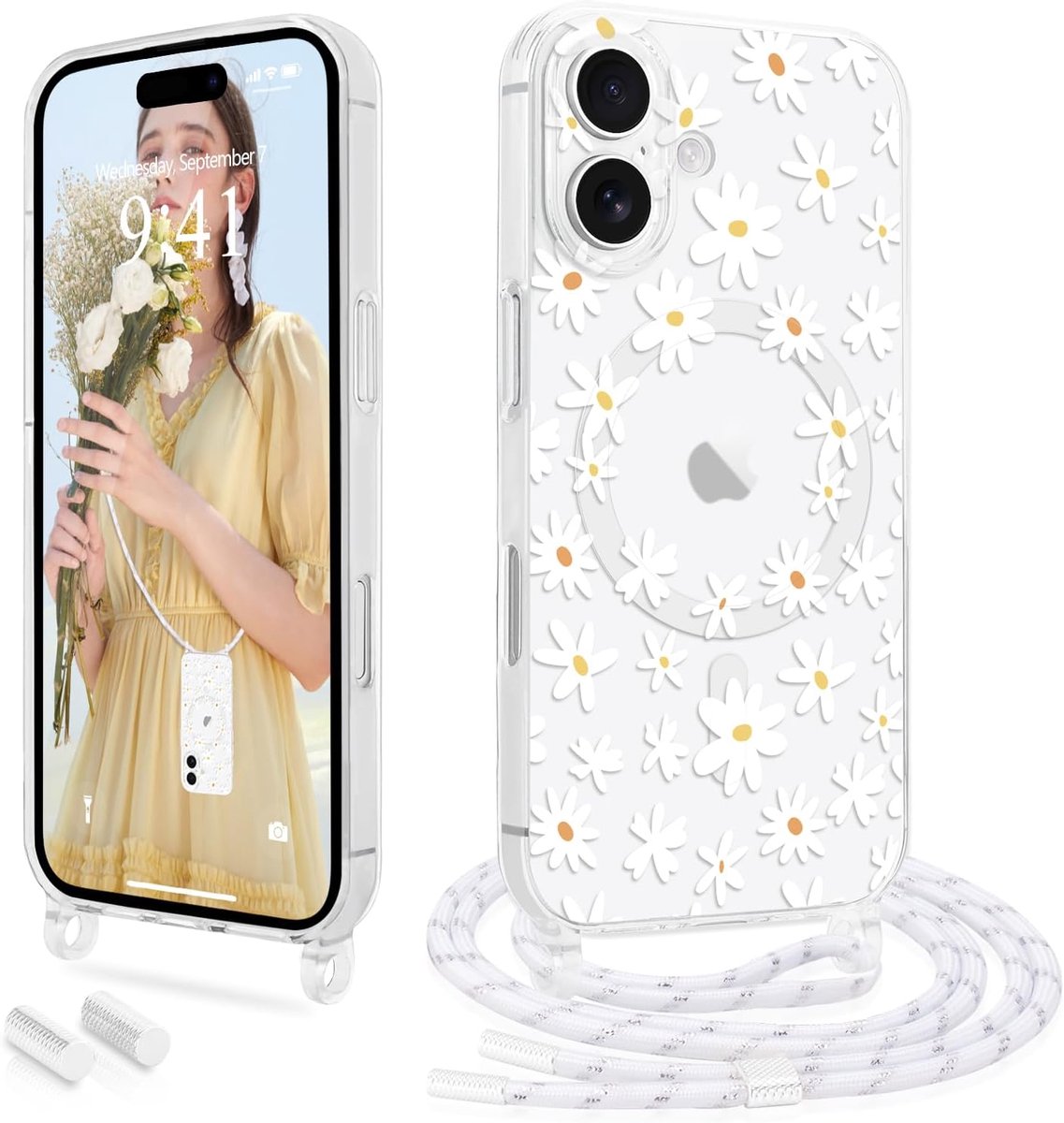 Telefoonhoes met koord voor iPhone 17, wit
