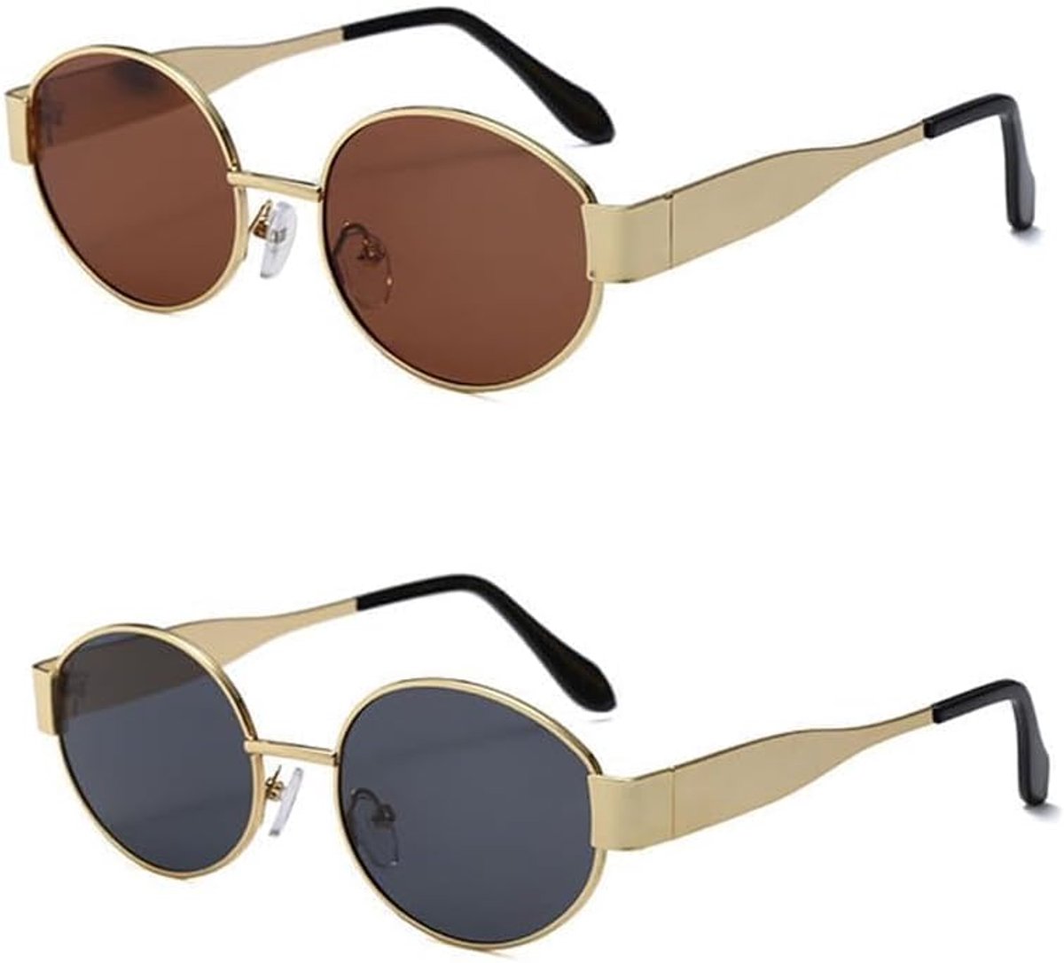 2 Stuks Retro Zonnebril Ronde Vintage Unisex Zonnebrillen Modieuze Bril Festival Bril Casual Zonnebril Voor Dames en Heren Dagelijkse Outfit Strand Reizen