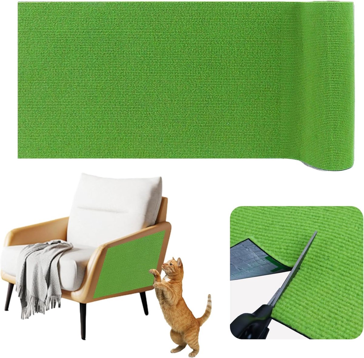 Krabmat voor katten, zelfklevend krabplanken krabtapijt plakken voor kat kattenkrabmat voor bank muren hoeken bescherm tapijt (Vruchtgroen, 40 cm x 2 m)