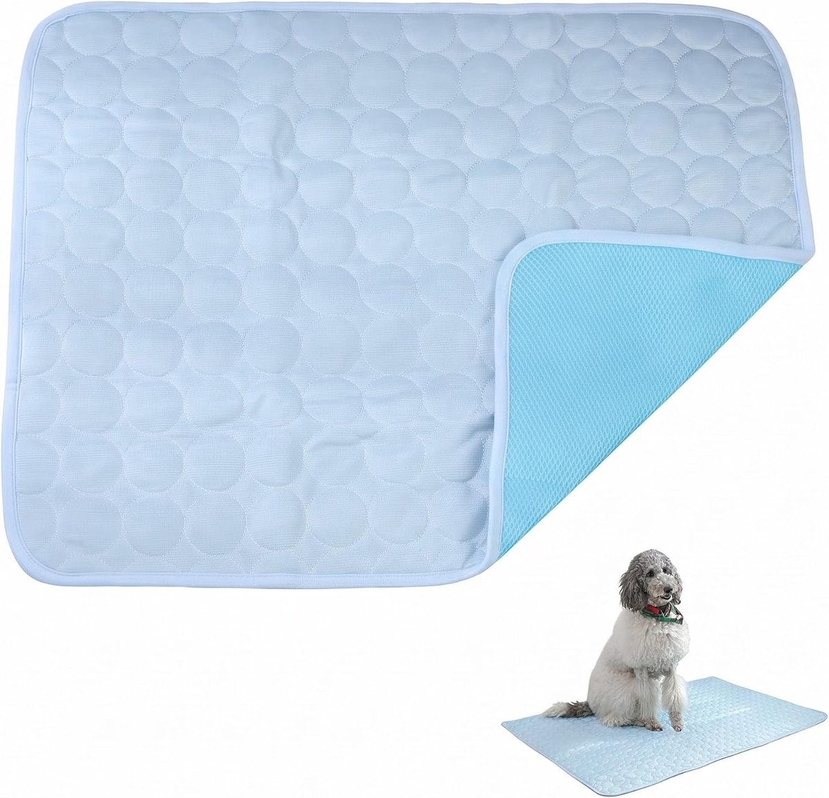 Koelmat voor honden en katten, 1 stuk, zelfkoelend, 70 x 55 cm, lichtblauw, machinewasbaar en antislip oppervlak voor warme golven