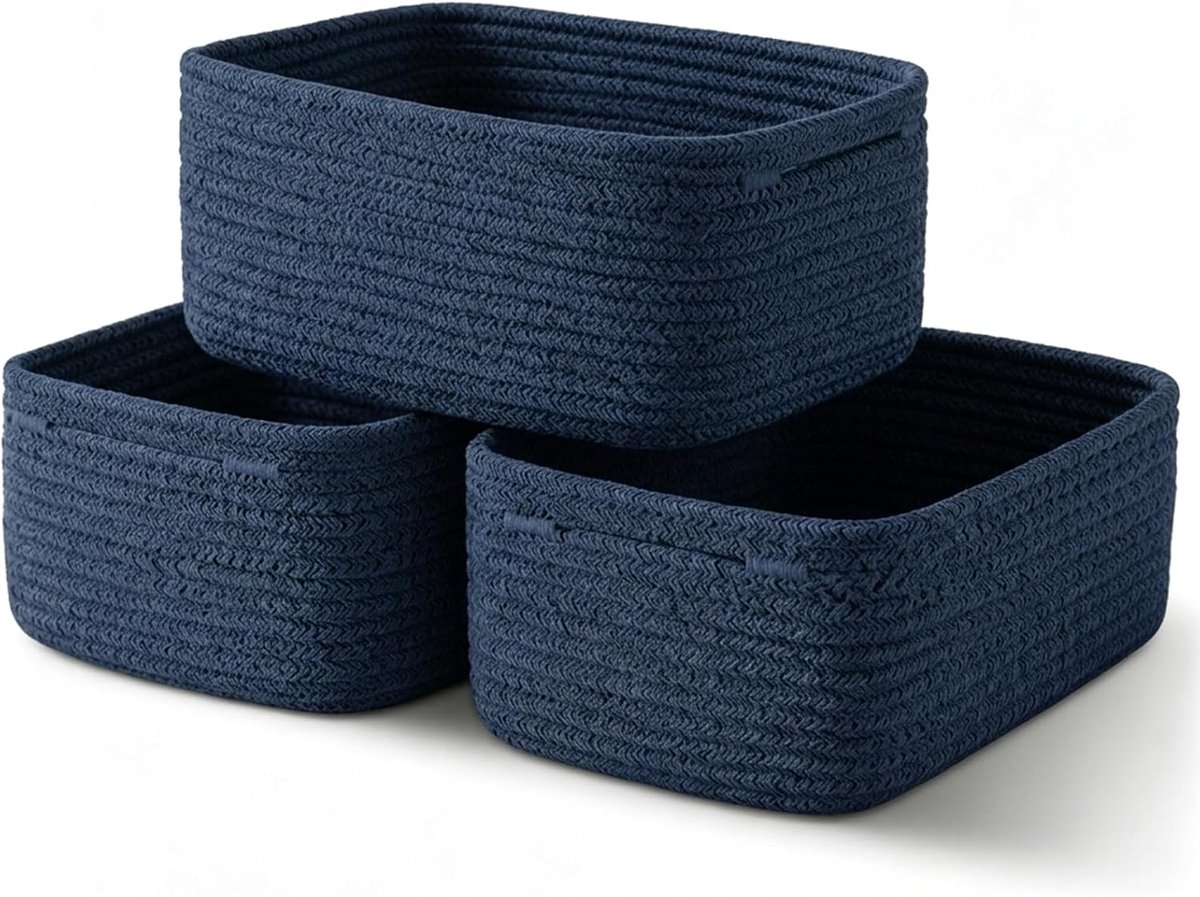 3 stuks opbergmanden, gevlochten opbergmand, opbergmand als cadeau, gevlochten manden voor het organiseren van de kinderkamer, 30 x 20 x 11 cm (marineblauw)