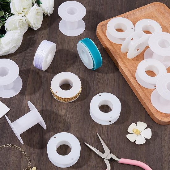 15Pcs 2 Stijlen Plastic Draad Spoel Grote Floss Klossen Wit 5.5Cm In Diameter Platte Ronde Kant String Koorden Draad Draad Organizer Spoelen Voor Naaien Borduurwerk Weven Ambachten — afbeelding 4