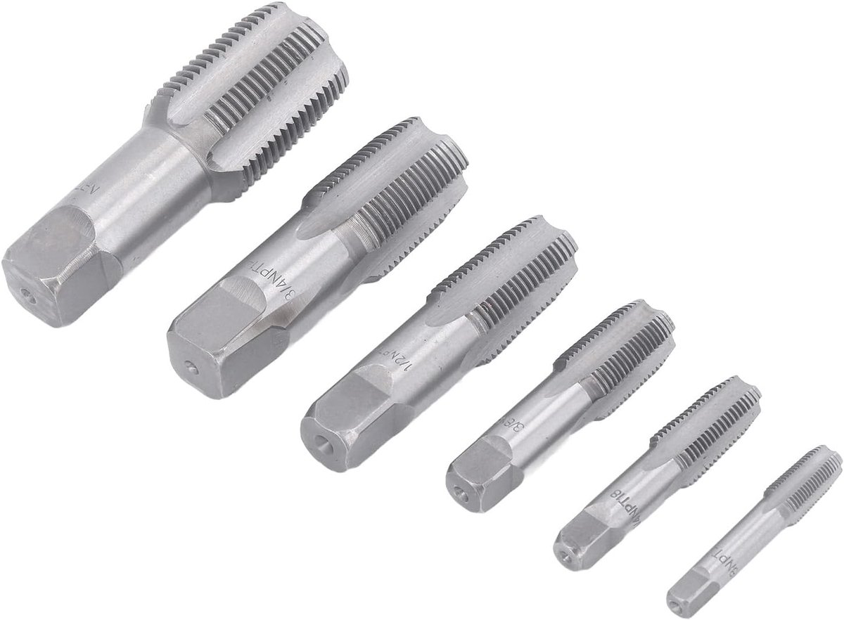 6-delige NPT-buistapset, 1in, 3/4in, 1/2in, 3/8in, 1/4in, 1/8in Draadvormende Kranen van Koolstofstaal met Opbergdoos, Nauwkeurige Snijdraadtapgereedschapsset voor PVC-buis