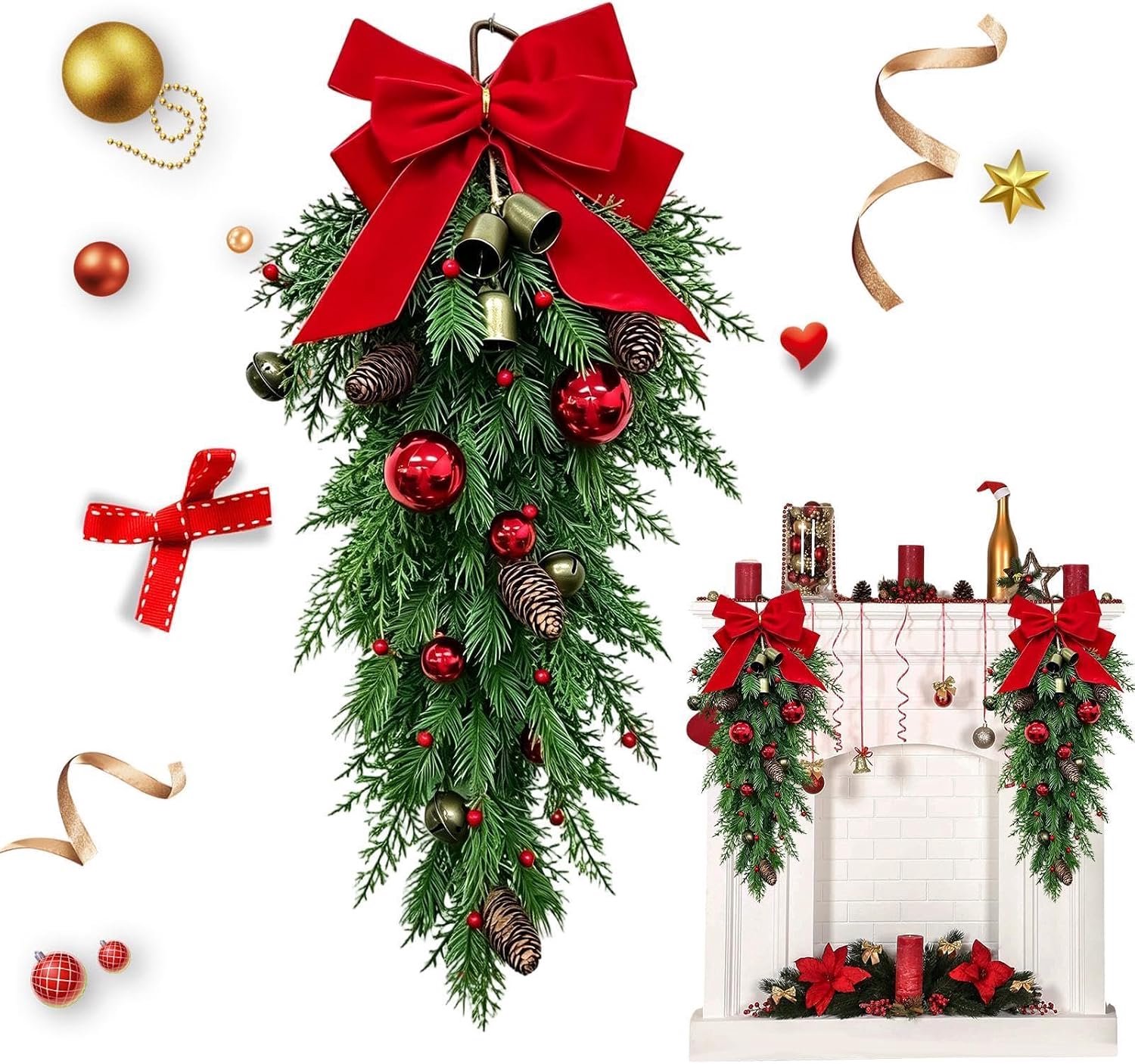 Kerstkrans - Kerstbelornament - Kerstdecoratie - Kerstdeurhanger - Kerstornament - 70 cm - Geschikt om op te hangen aan woonkamermuren, ramen, trappen en deuropeningen voor een feestelijke sfeer - Groen – foto 7