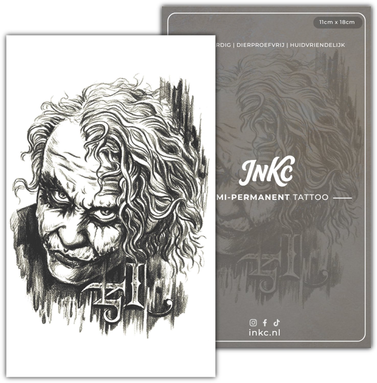 INKC - Tijdelijke Tattoo - Joker - Nep Tattoo - Plak Tattoos - Blijft tot 2 weken - 11 x 18cm
