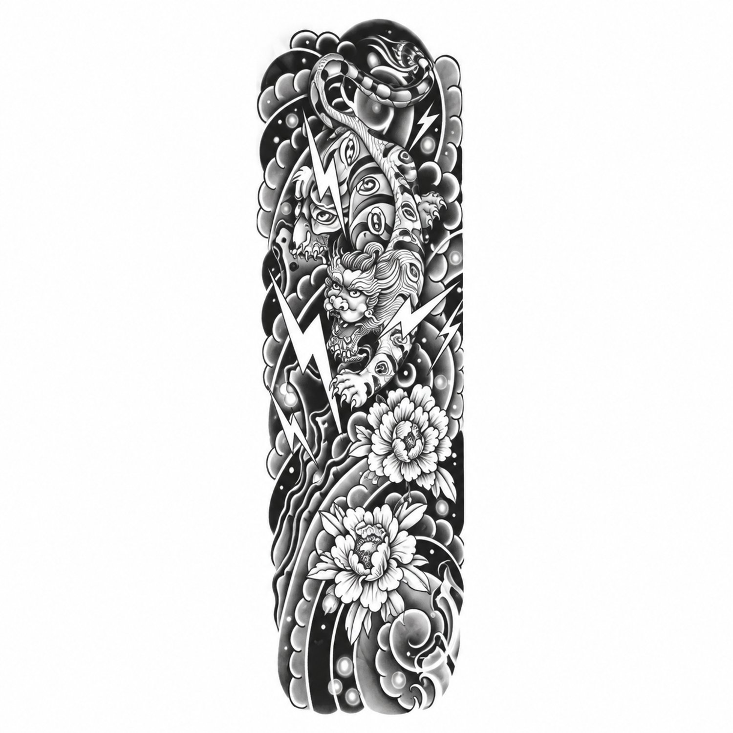 INKC - Tijdelijke Tattoo - Japanse Oni Sleeve - Nep Tattoo - Plak Tattoos - Blijft tot 2 weken - 16 x 47cm