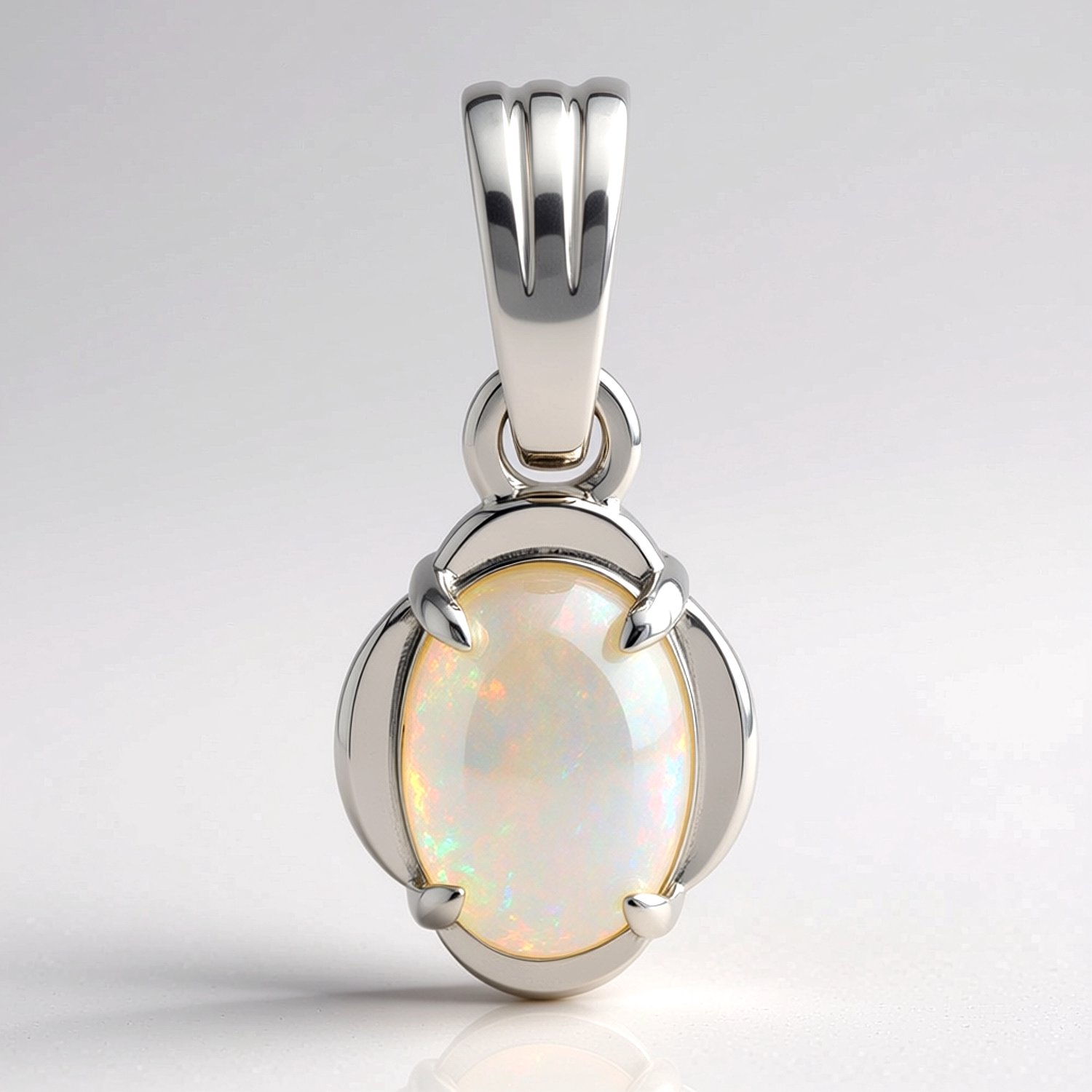 Cavill - 9 Karaat Witgouden Hanger - 0,51 ct Mintabie Opaal Ovaal Cabochon - Luxe Handgemaakte Opaal Sieraden - Wit, Blauw & Groen