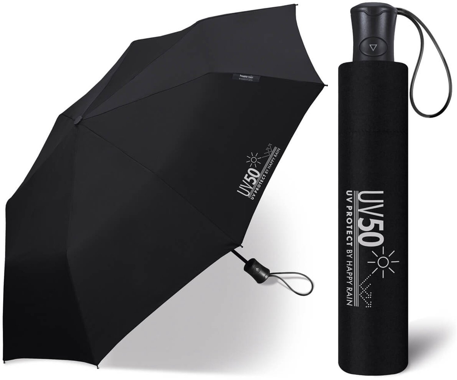 Happy Rain - Mini paraplu met UV bescherming - Automatisch - Zwart - maat Onesize